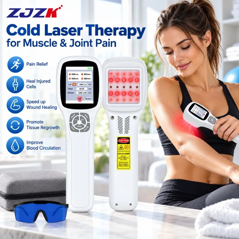 ZJZK 4-in-1 Wavelength PBM High Power Cold Laser Therapy Device 2500mW Deep Tissue for Pain Relief Arthritis Sciatica Neuropathy