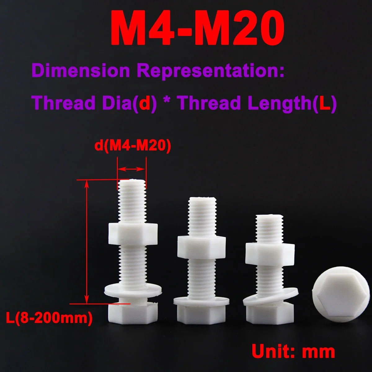 

PP Polypropylene Outer Hexagon Screw Nut Flat Gasket Plastic Insulation Anti-Corrosion Acid And Alkali Resistant Bolt M4-M20