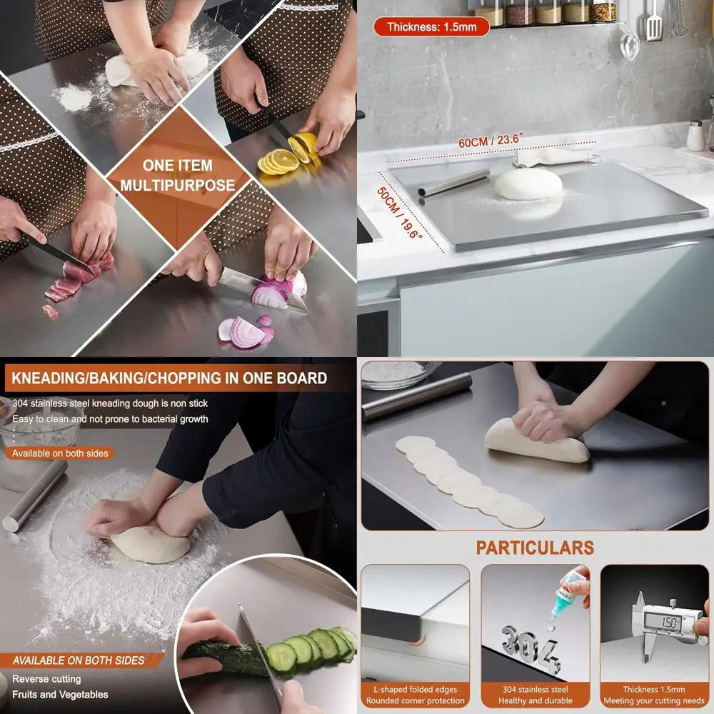 

Stainless Steel Chopping Boards with Lip and Non-slip Pad for Kitchen, Easy Clean, Ideal for Cutting Meats and Fruits, 19.6x23.6