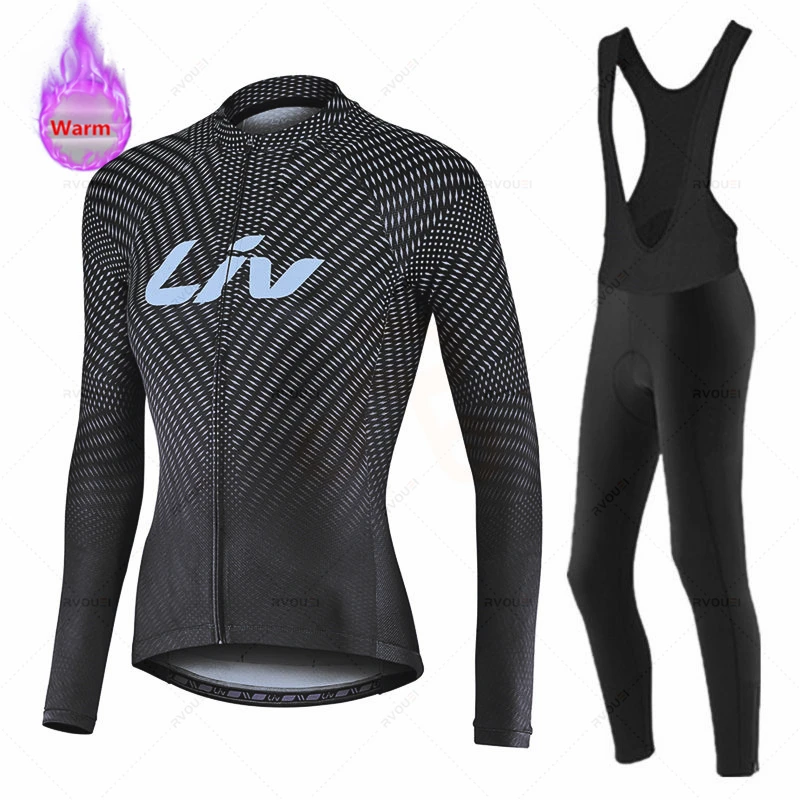 Liv Women Team Winter Cycling Clothing Thermal Fleece Bicycle Jersey Set MTB Clothes Road Bike Uniforme Ropa Ciclismo Invierno