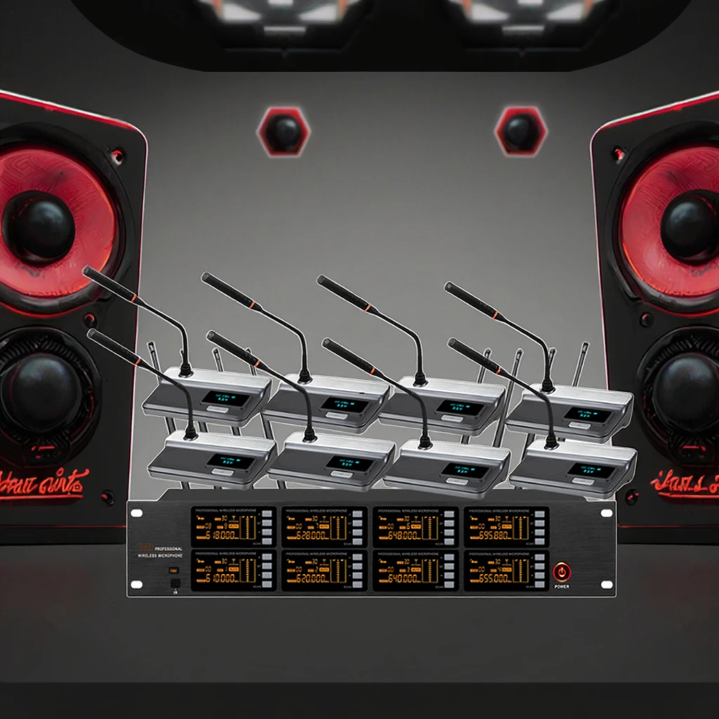 8-Microphone Wireless Conference System Large Venue Conference Solution Automatic Frequency Scanning Microphone