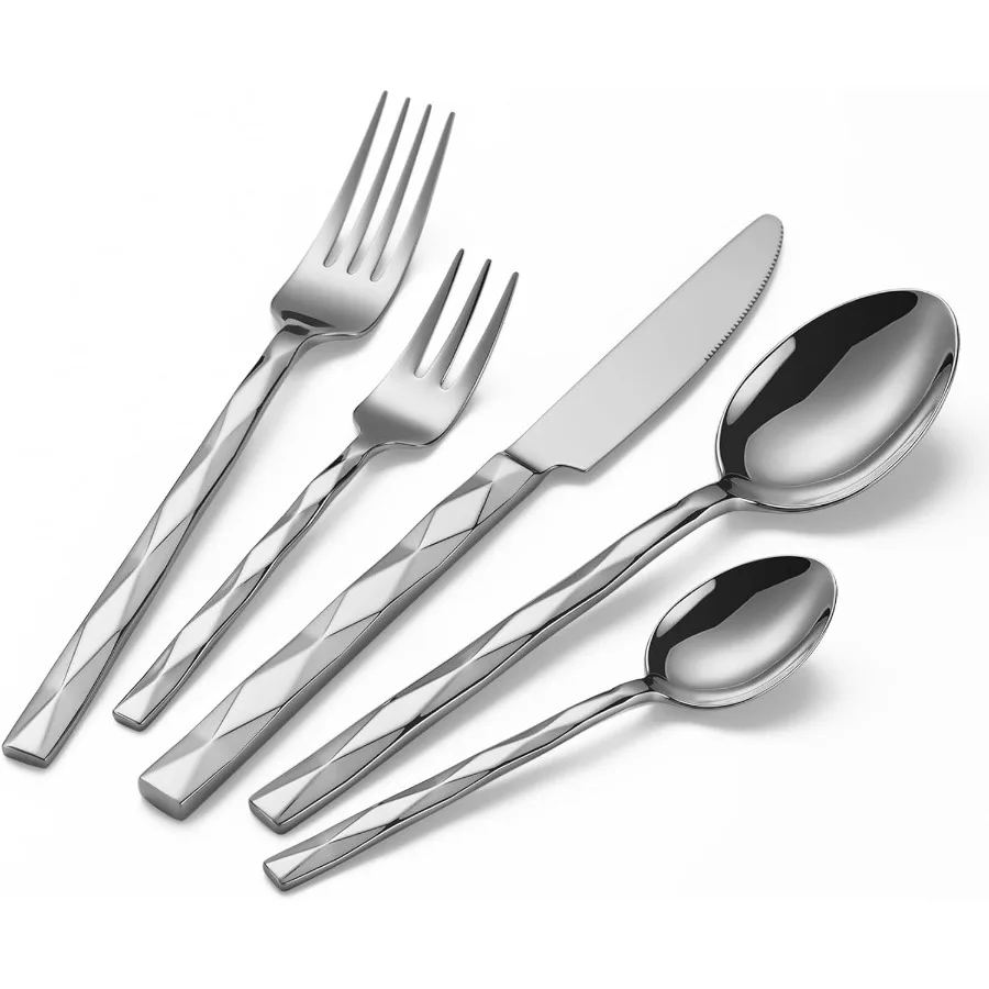 

Silverware Set Luxury 30Piece Flatware Set for 6 Cutlery Set Stainless Steel Diamond Cut Pattern Home Wedding and Party 18 10 S