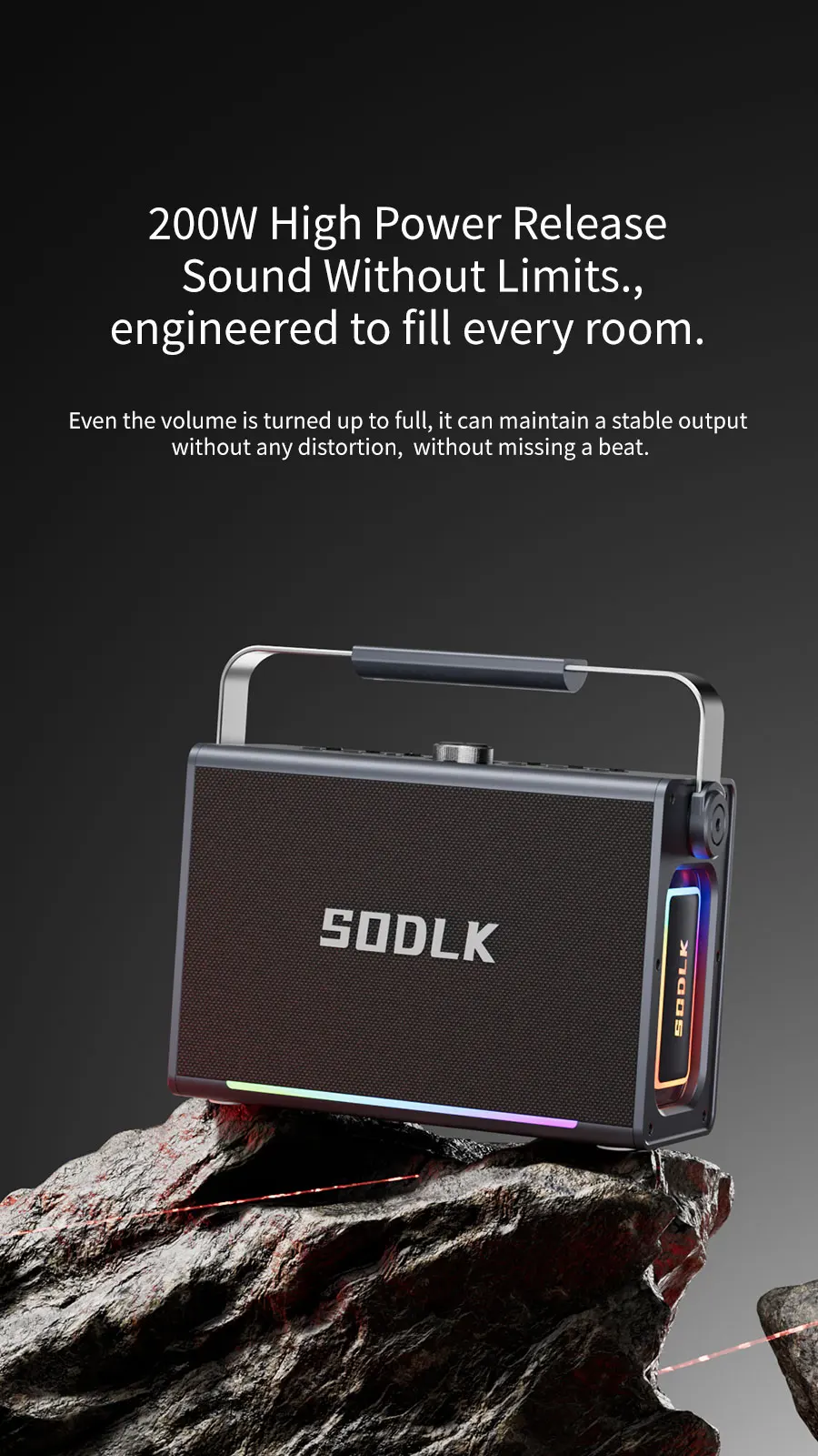 مكبر صوت عالي الطاقة 200 وات مع ميكروفون مزدوج مكبرات صوت لاسلكية محمولة للحفلات والتنزه والتخييم Sodlk S1117 #6
