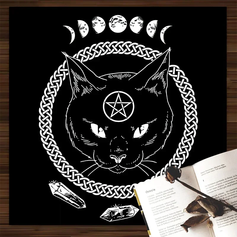 Sun witchcraft black cat tarot card tablecloth altar cloth pagan put astrology oracle  mat room home decoration