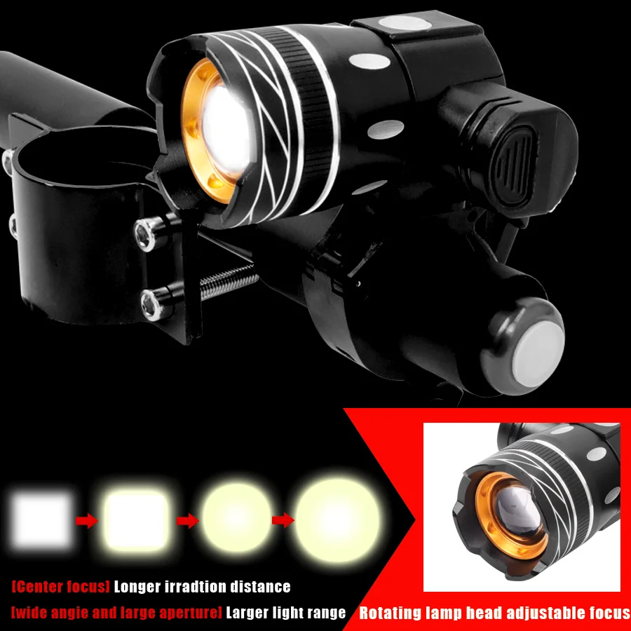 LED Headlight For Xiaomi M365/Pro Electric Scooter Zoomable 1200mAh Battery USB Rechargeable Flashlight Warning Light Front Lamp