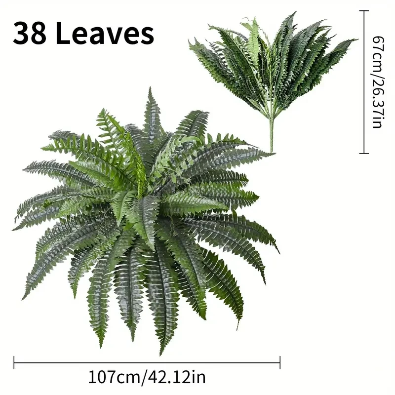 Realistic Boston Ferns 57cm/67cm Artificial Boston Fern Plants 38 Leaves UV Resistant Fake Ferns Greenery for Door Porch Decors