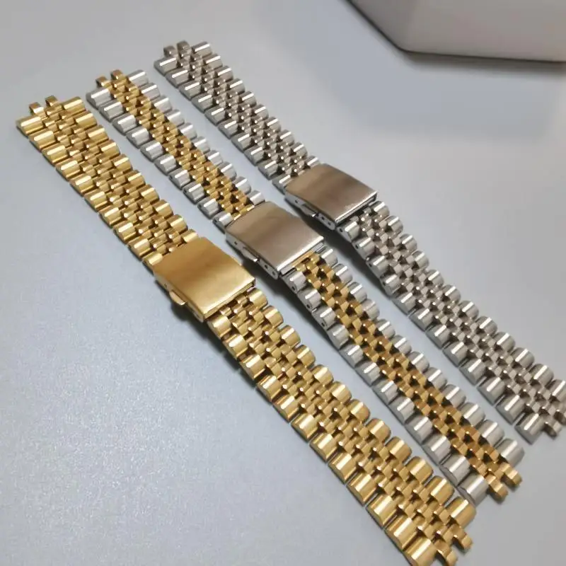 Jubilee 18mm 19mm 20mm 21mm 22mm 316L Stainless Steel Silver Gold Curved End Watch Strap Band Bracelet Fits for SKX RLX Watch