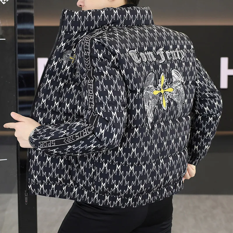 

Мужская зимняя утепленная хлопковая куртка с воротником-стойкой, вышивкой, модная, брендовая, индивидуального дизайна, приталенная, теплая