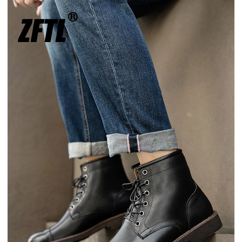 ZFTL Men\'s Basic Boots Vintage Ankle Boots Vintage Boots British high top shoes Hand Rubbed Color Work Boots Genuine Leather