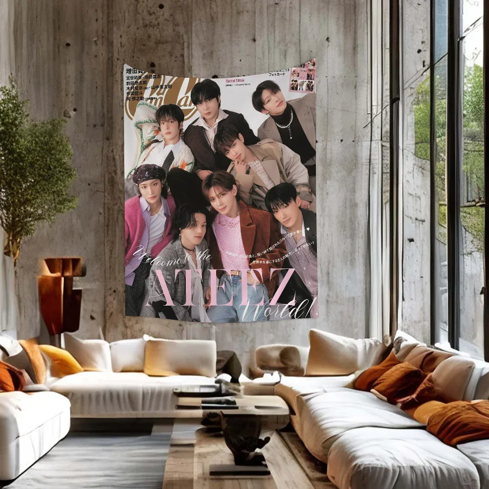 

K-pop Ateez Anime Tapestry Hippie Flower Wall Carpets Dorm Decor Cheap Hippie Wall Hanging