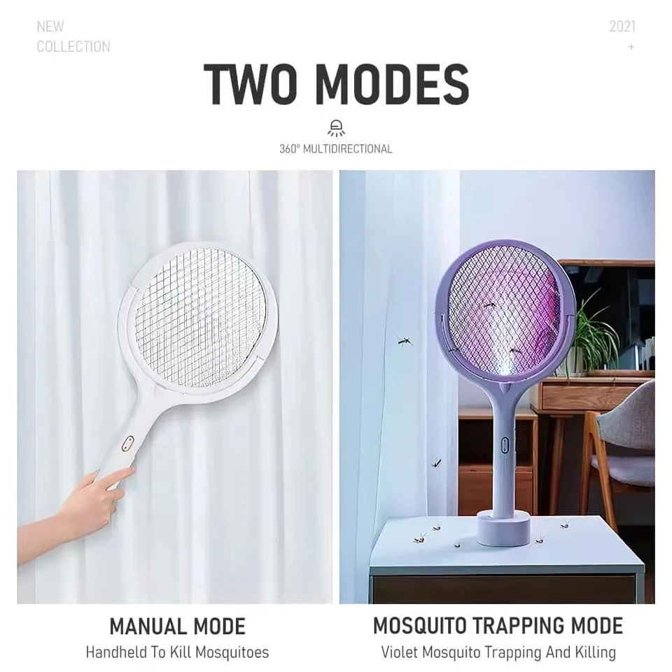 90 Degree Rotatable Electric Mosquito Racket Swatter 3500V USB Rechargeable Mosquito Killer Lamp Adjustable Bug Zapper Fly Bat