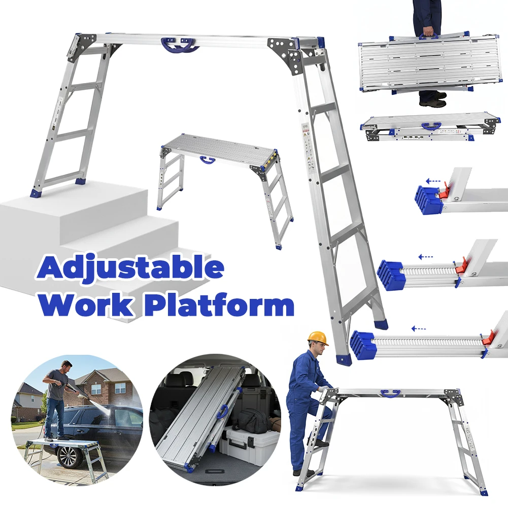 منصة عمل قابلة للتعديل بسعة 330 رطل، سلم بناء سميك، منصة عمل محمولة قابلة للطي للتخييم والديكور