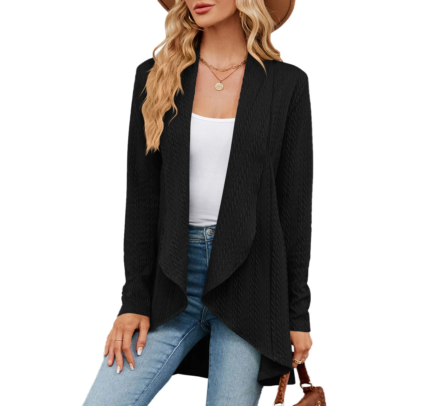 Autumn and Winter New Long-sleeved Solid Color Loose Cardigan Top Knitted Jacket