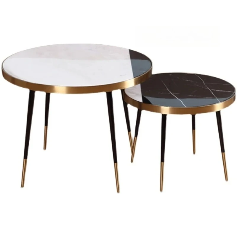 

Coffee table light luxury modern simple designer sofa edge living room household round marble stainless steel