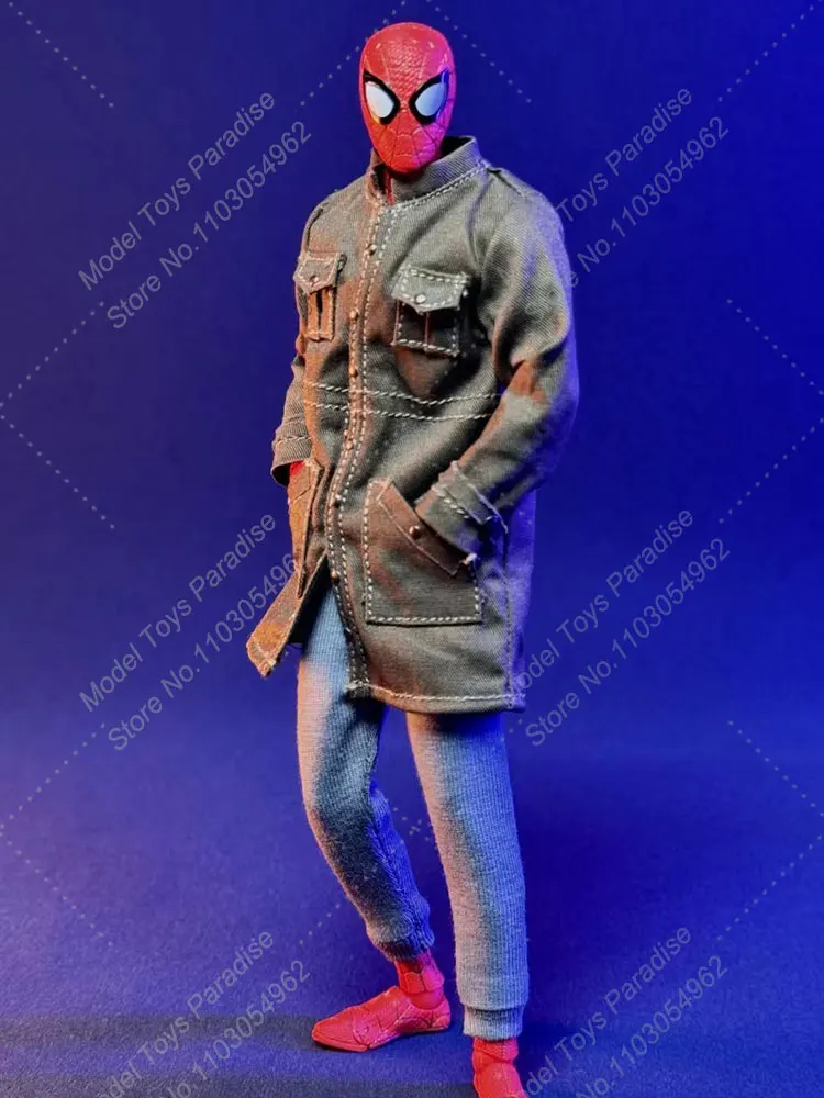 1/12 Men Soldier Spider-Man Clothes Peter Parker Army Green long Coat Casual Sports Pants For 6'' Action Figure Body