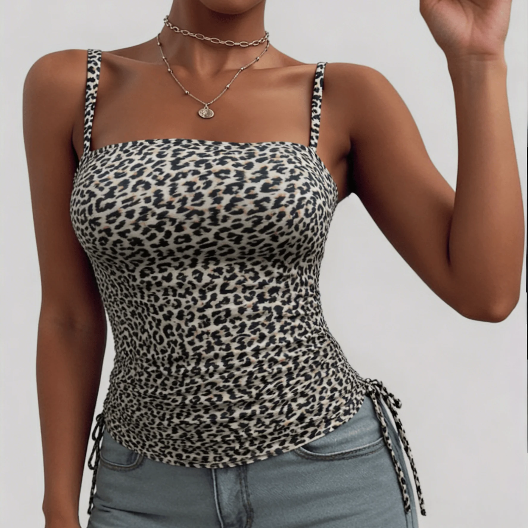 Frühling Sommer Frauen Mode Sexy Leopard Print V-ausschnitt Ärmellose Tank Top Straße Trend Leibchen Für Damen Casual Wear