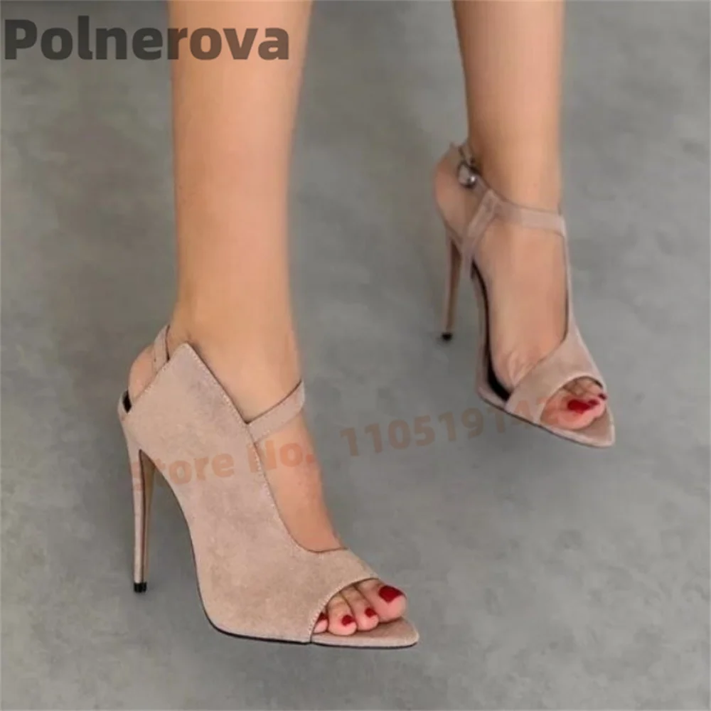 

Women's Suede Peep Toe Sandals Hollow Out Ankle Buckle High Heels Summer Sexy Casual Fashion Pointed Toe Stiletto Party Shoes