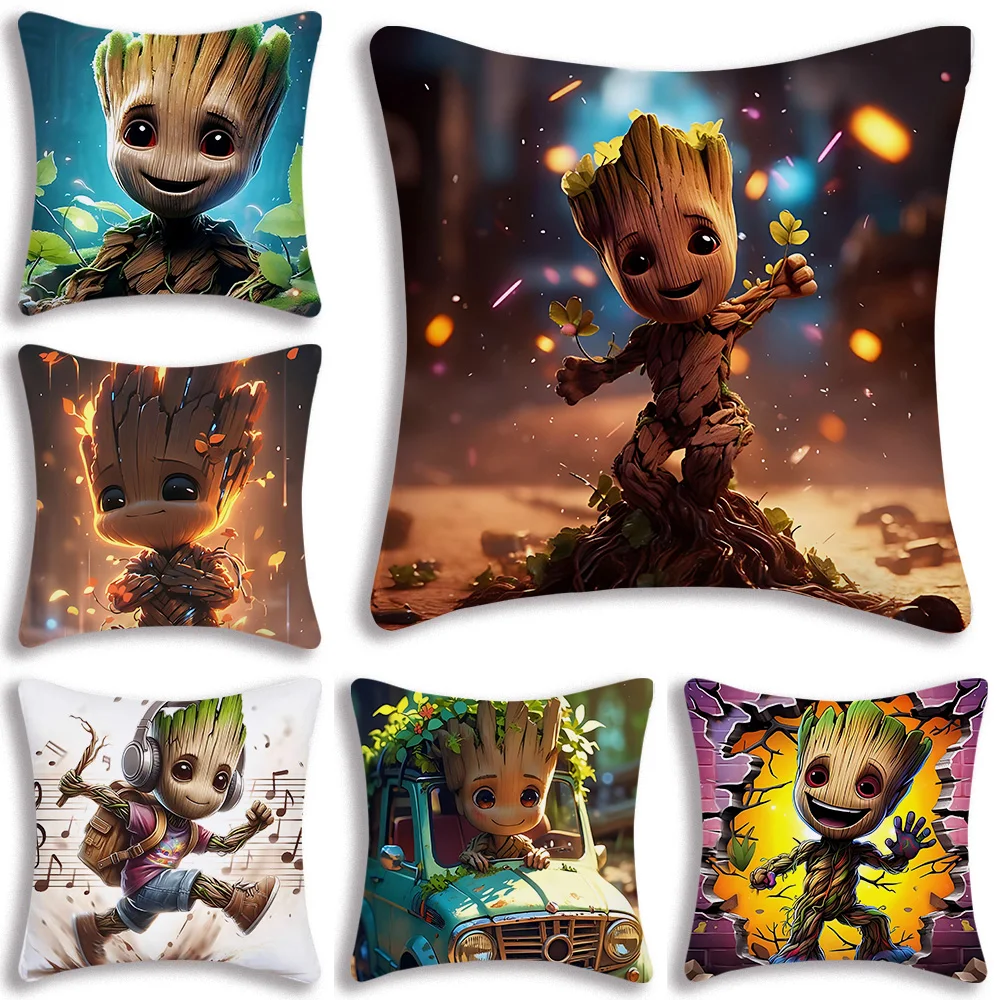 Pillow Covers Cartoon Cute Groots Sofa Decorative Home Double-sided Printing Short Plush Cute Cushion Cover