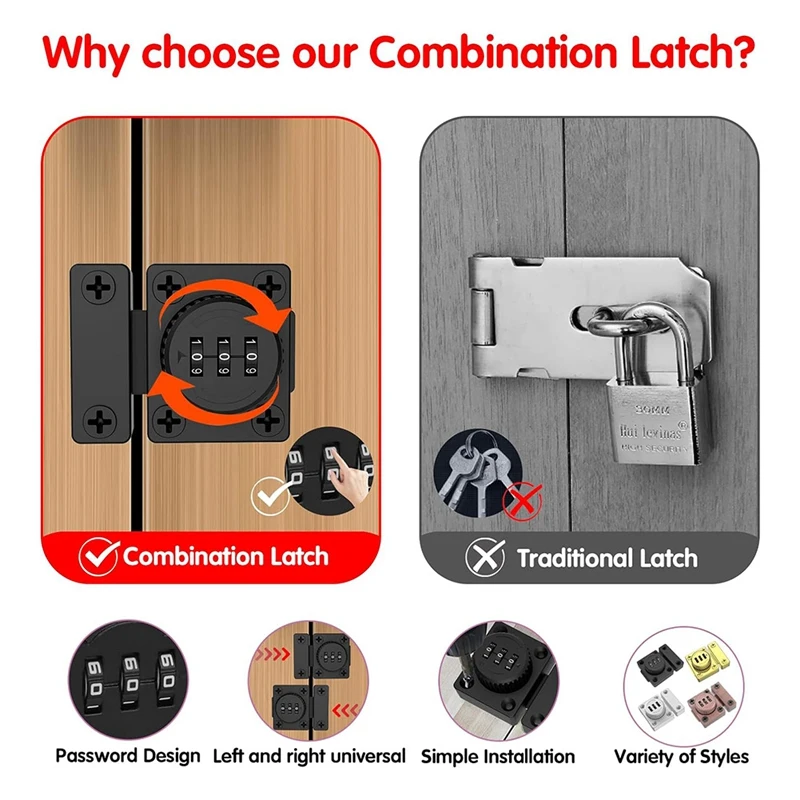 Cabinet Door Latch Keyless Combination Lock Cabinet Mechanical 3-Digit Passcode Cabinet Lock For Kitchen Cabinet