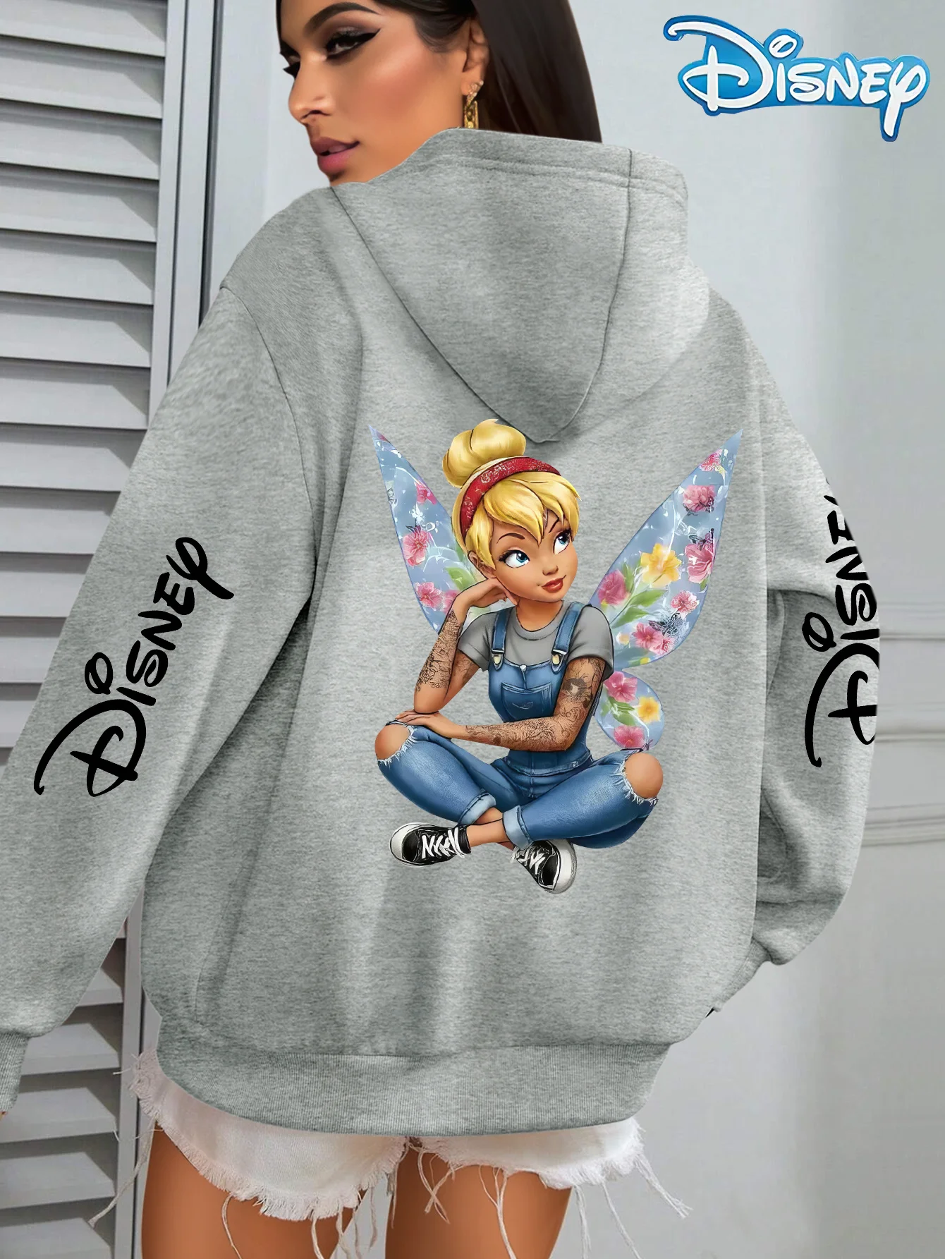 Disney Women'S Tinker Bell Pattern Hoodie-Unisex Autumn and Winter Fleece Hooded Everyday Outdoors Hoodie for Any Occasion