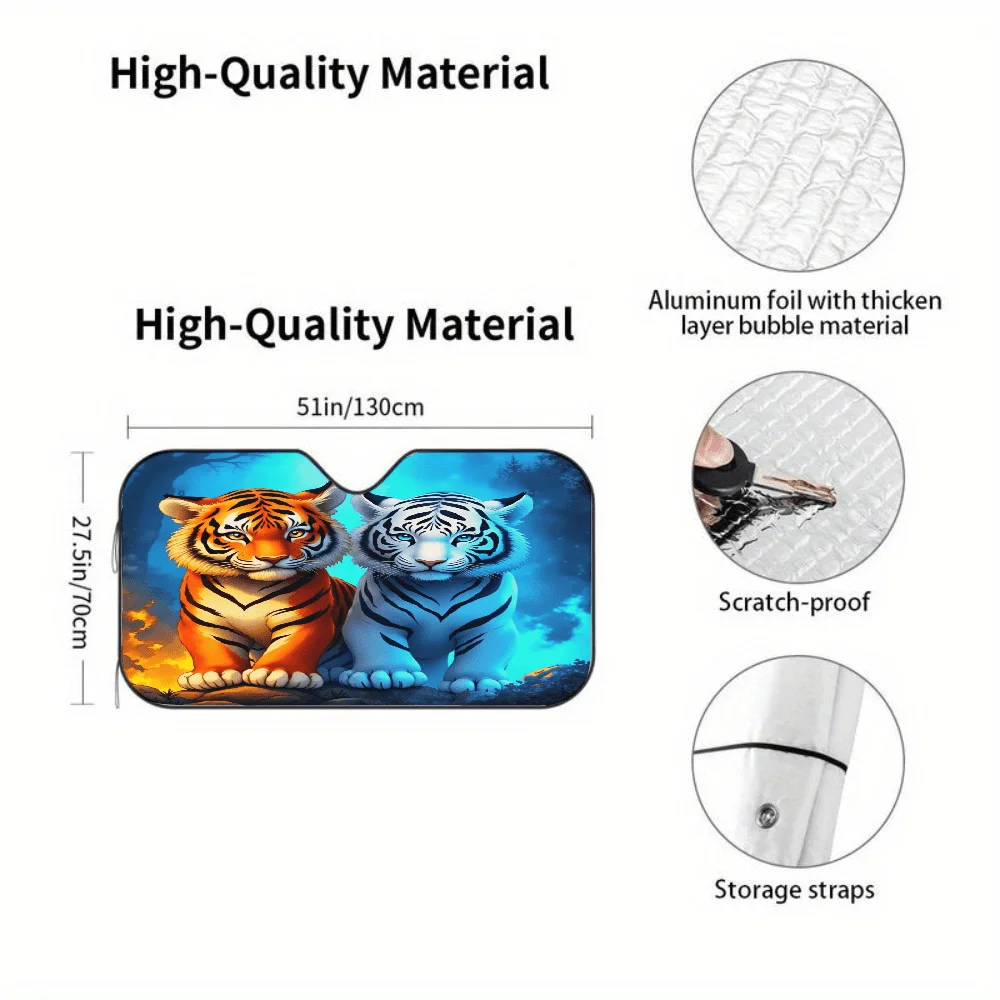 Couple Of Tigers Sitting Next To Each Other On A Rock Car Auto Sunshades Car Sunshade, Front Window Sun Cover For Car, Auto Suns