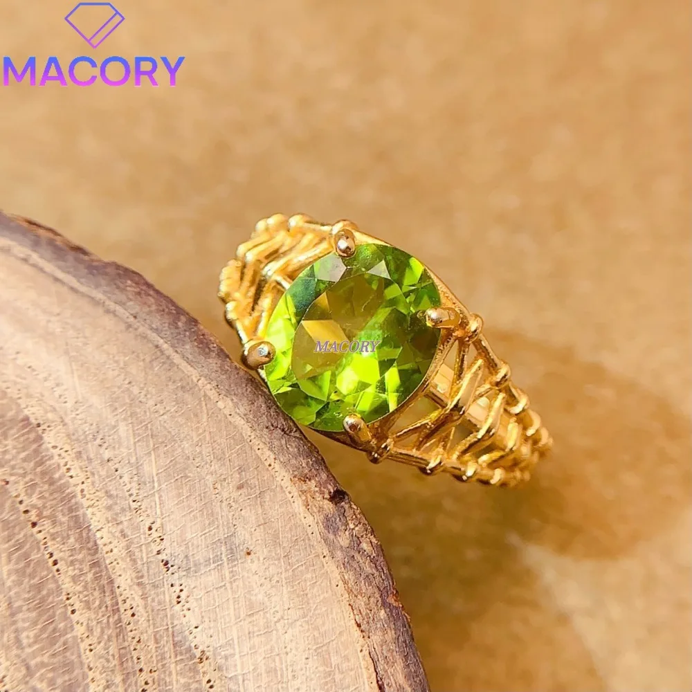 New Natural Peridot Ring Women's 925 Sterling Silver Ring Engagement Wedding Ring Christmas Valentine's Day Anniversary Gift