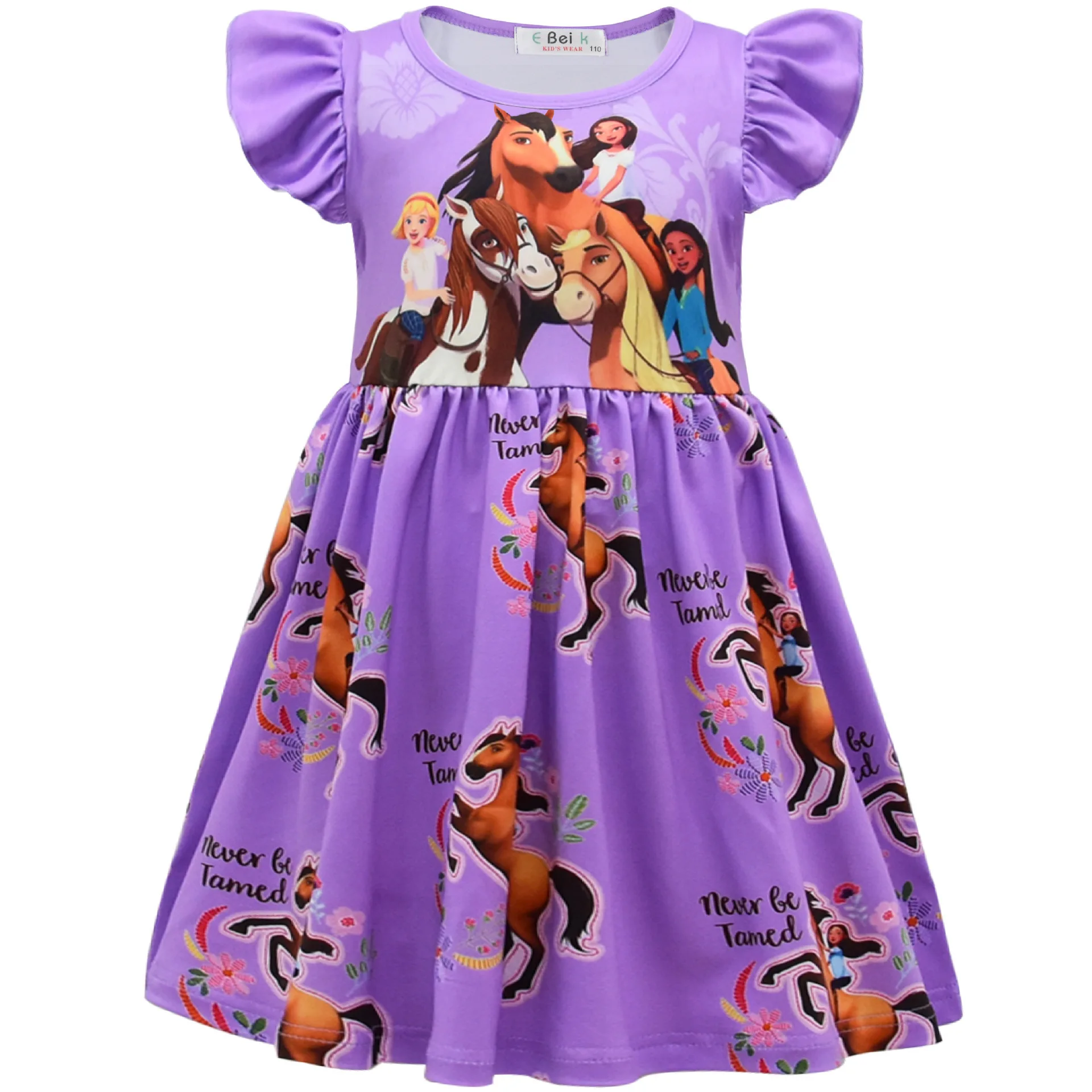 Baby Girls Spirit Riding Free Dress Children Girls Riding Horse Dresses Flutter Sleeve Cusual Dress Kids Birthday Party Clothes