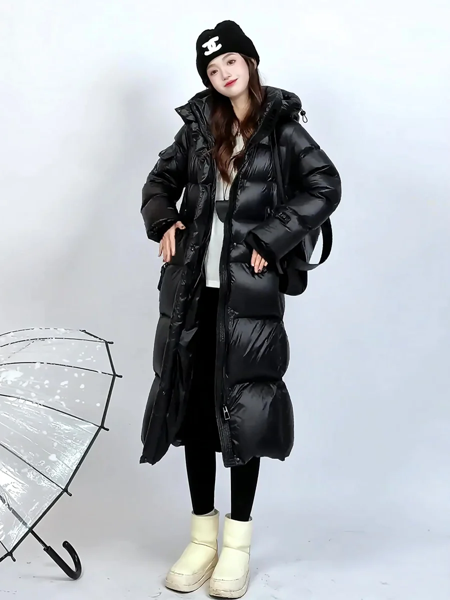 Abrigo Largo de Invierno para Mujer, Estilo Jaet, Color Blanco, con Plumón, Resistente al Frío Extremo, para Viajar al Trabajo, con Gorro