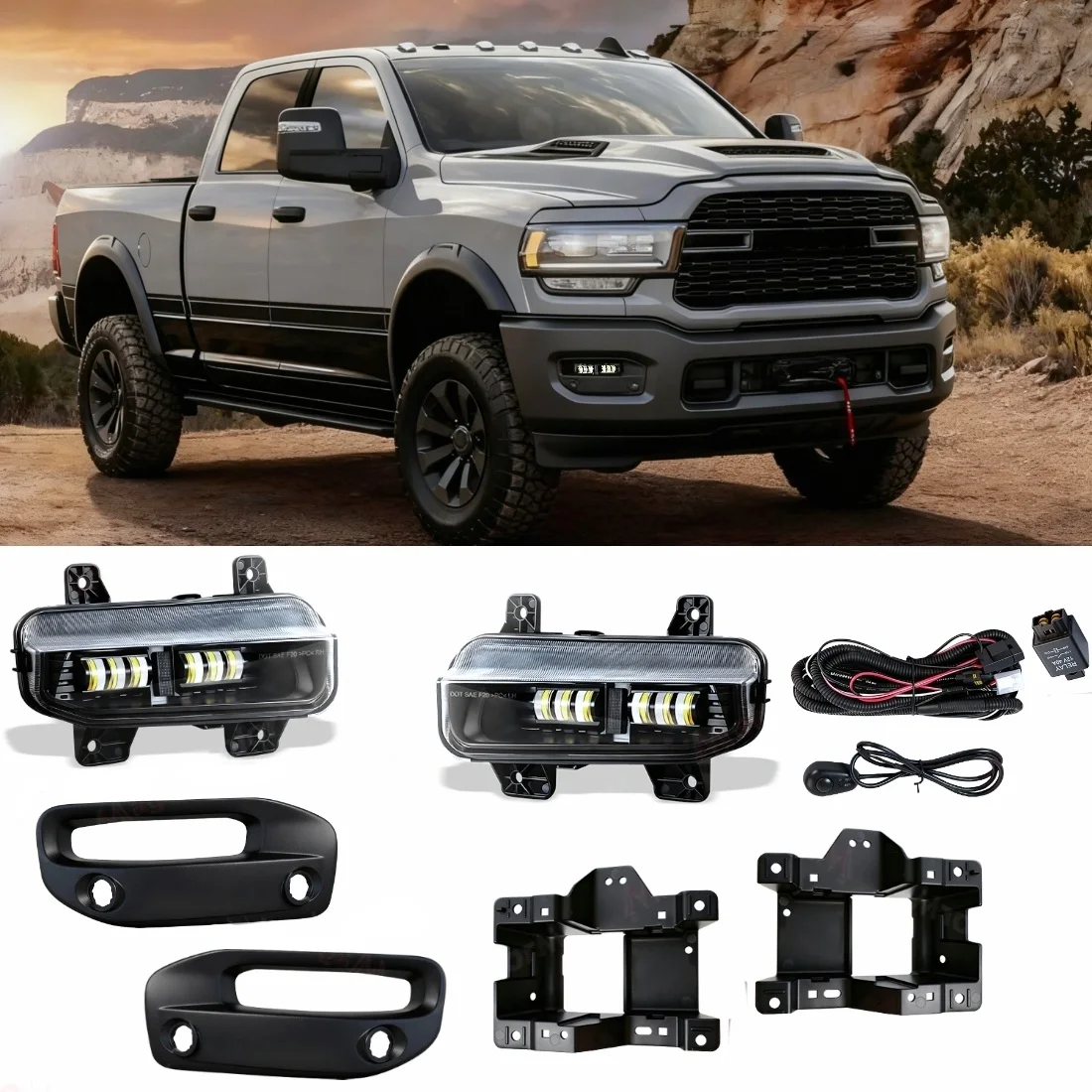 

1 комплект DRL для Dodge Ram 1500 2019 2020 2021 2022, дневные ходовые огни, противотуманные фары в сборе, крышка противотуманной фары 12 В