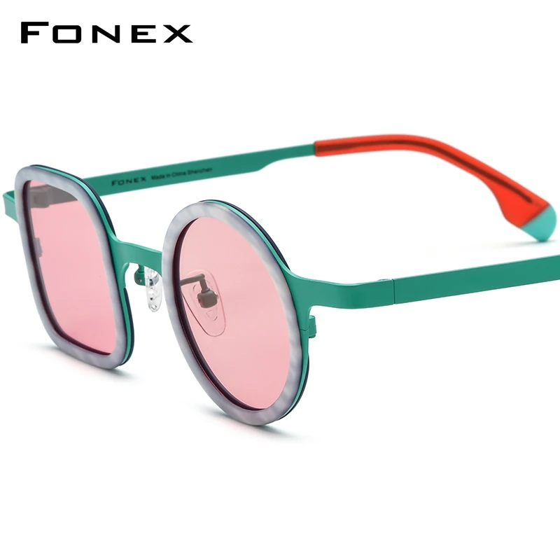 FONEX Acetate Titanium Sunglasses Women 2024 New Retro Vintage UV400 Square Round Polarized Sun Glasses for Men Shades F85886T