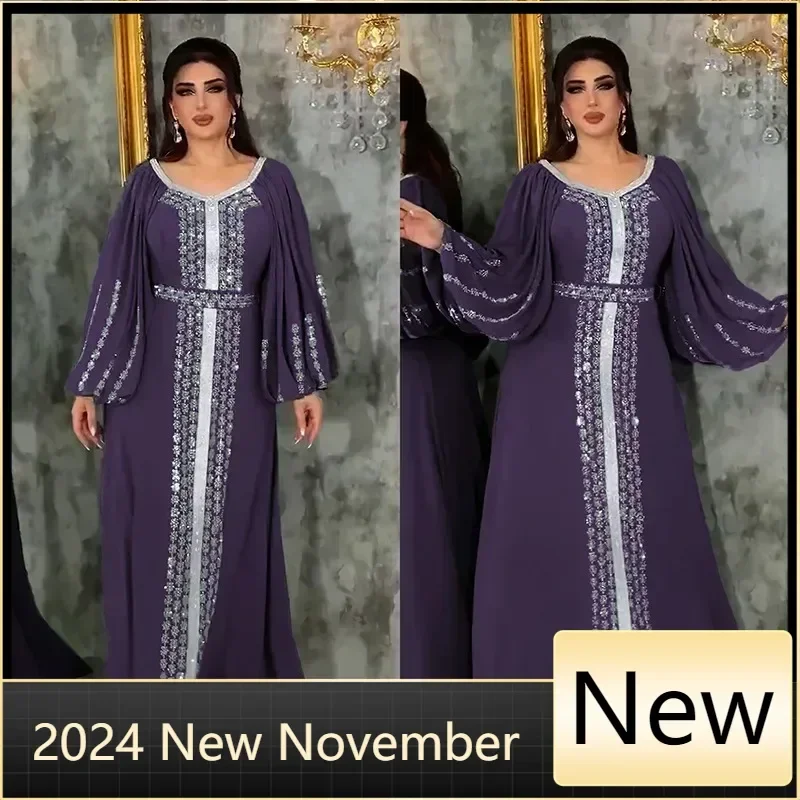 Eid Djellaba Women Muslim Diamonds Evening Maxi Dress Dubai Abaya Turkey Kaftan Ramadan Islam Jalabiya Caftan Marocain Femme New