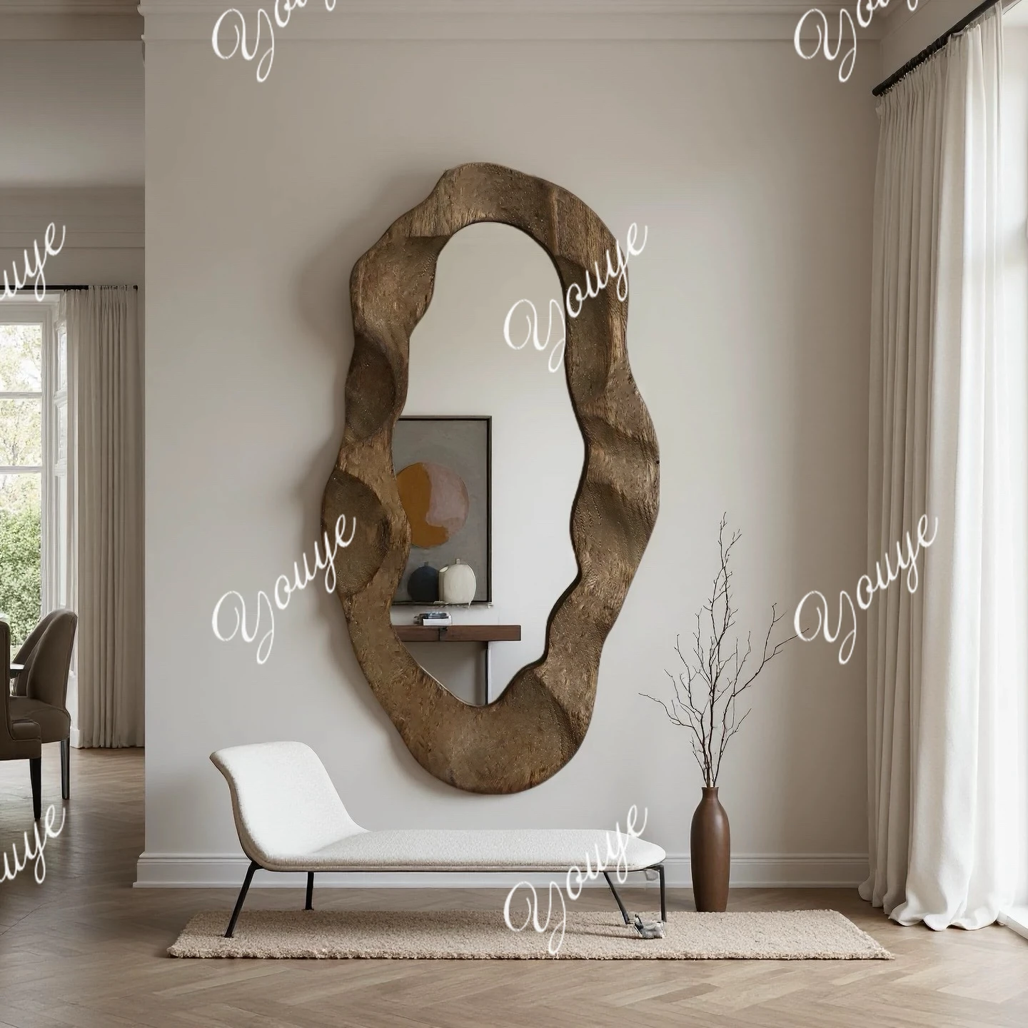 

American retro entrance full-length mirror wall hanging special-shaped bedroom art full-length mirror living room background wal