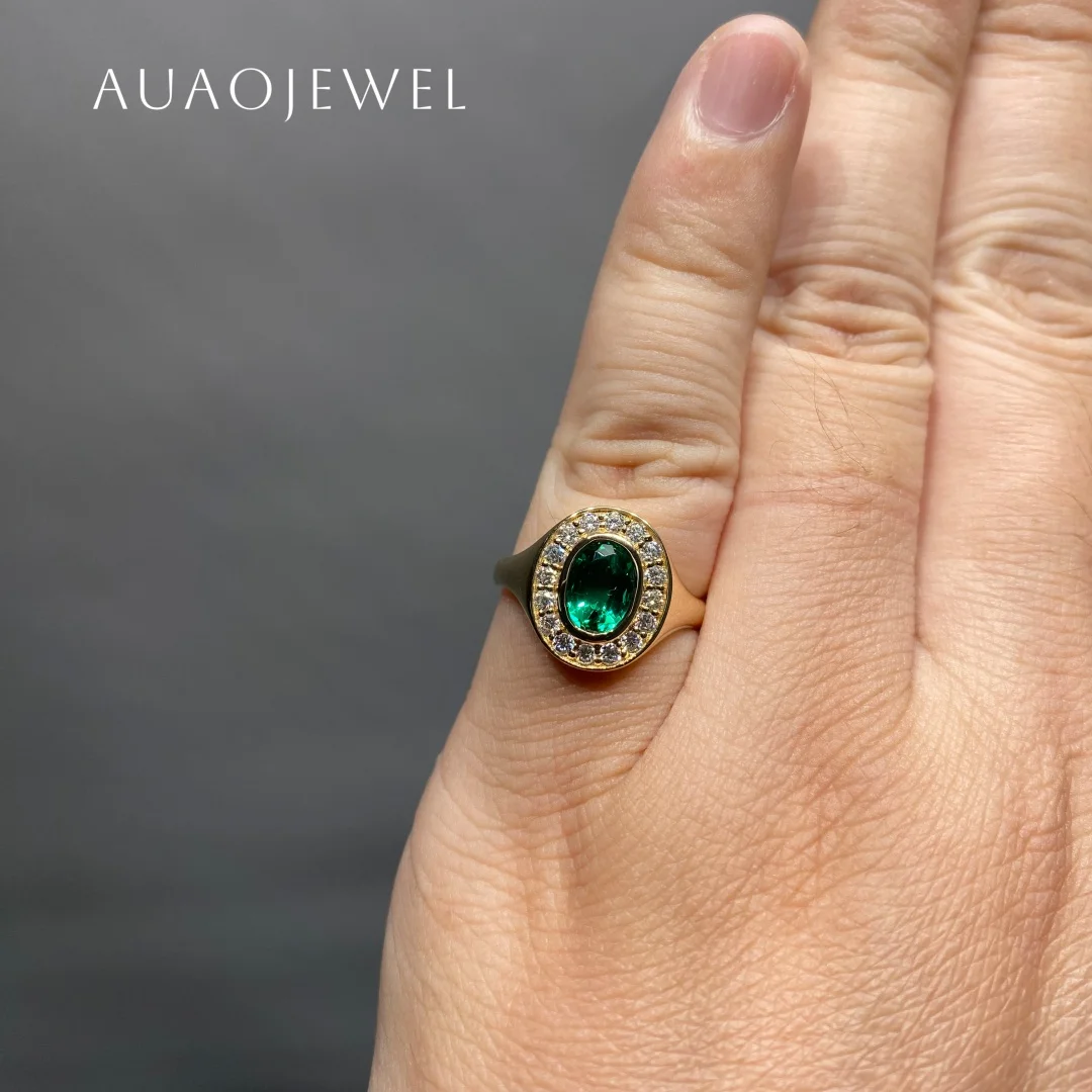 AUAOJEWEL 0.8Carat Oval Cut Lab Emerald 925 Sterling Silver Rings 18K 14K 9K 10K Real Gold Women Jewelry  Accessories Friendship