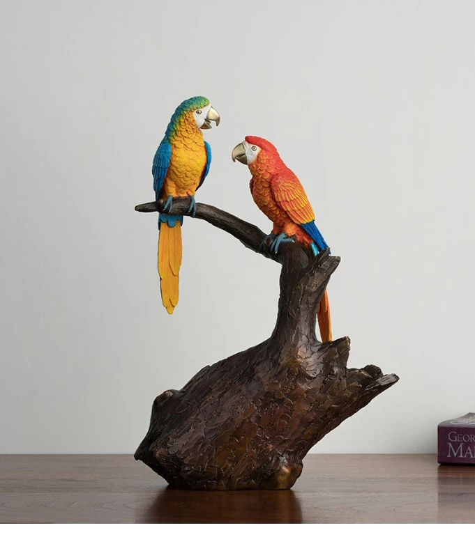 HOME Office BAR Luxury decoration TOP high grade COOL Handmade scarlet macaw GOOD LUCK birds Wine rack COPPER Sculpture statue