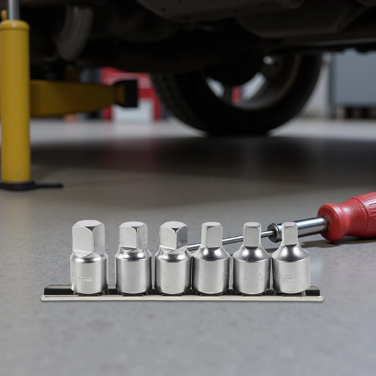 1Set Oil Drain Socket Set Various Sizes Stable Tool Kit Automotive Garage Socket Storage Rack Efficient Oil Sump Plug Removal