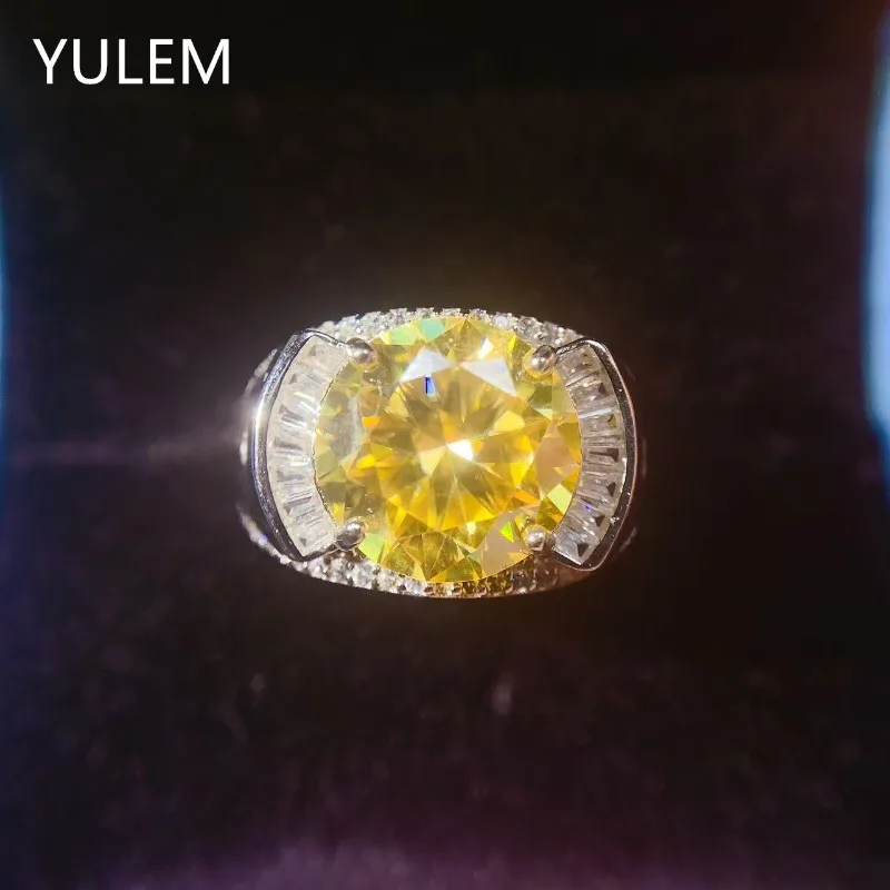 5ct Yellow Moissanite Ring 925 Sterling Silver Promise Engagement Wedding Band Rings for Men