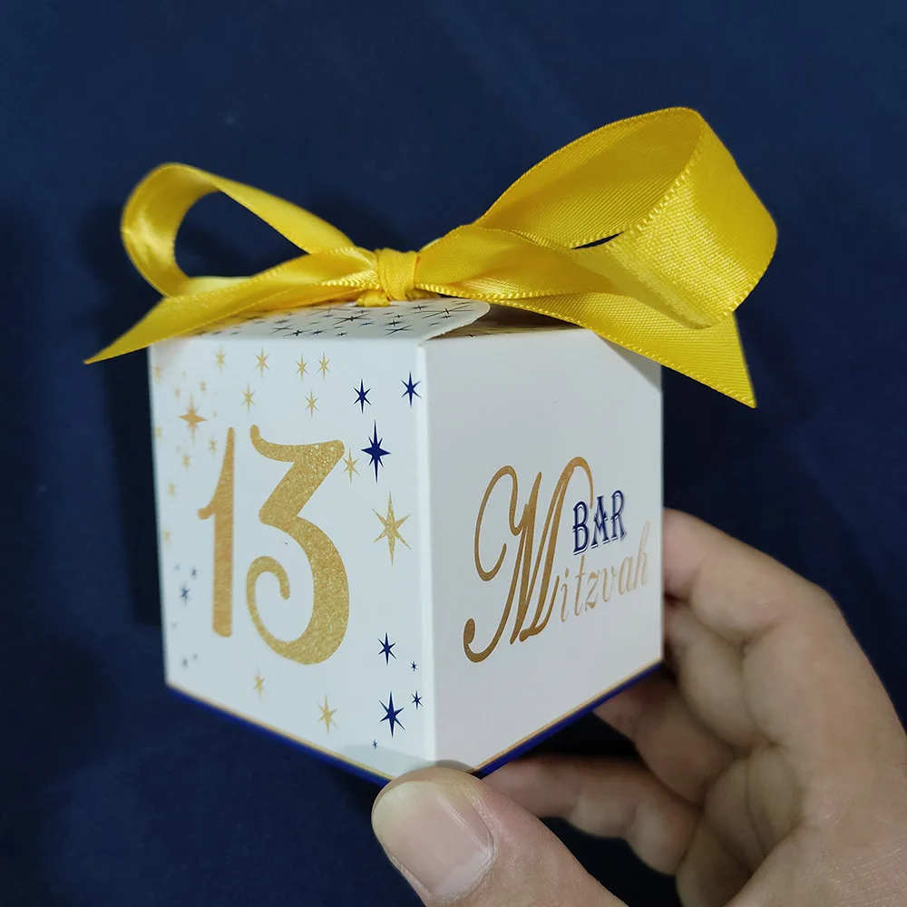 

20PCS Kids Boy Bar Mitzvah Party Favor Mini Paper Guest Gift Candy Box Blue Girl 12th 13th Birthday Ceremony Events Decor
