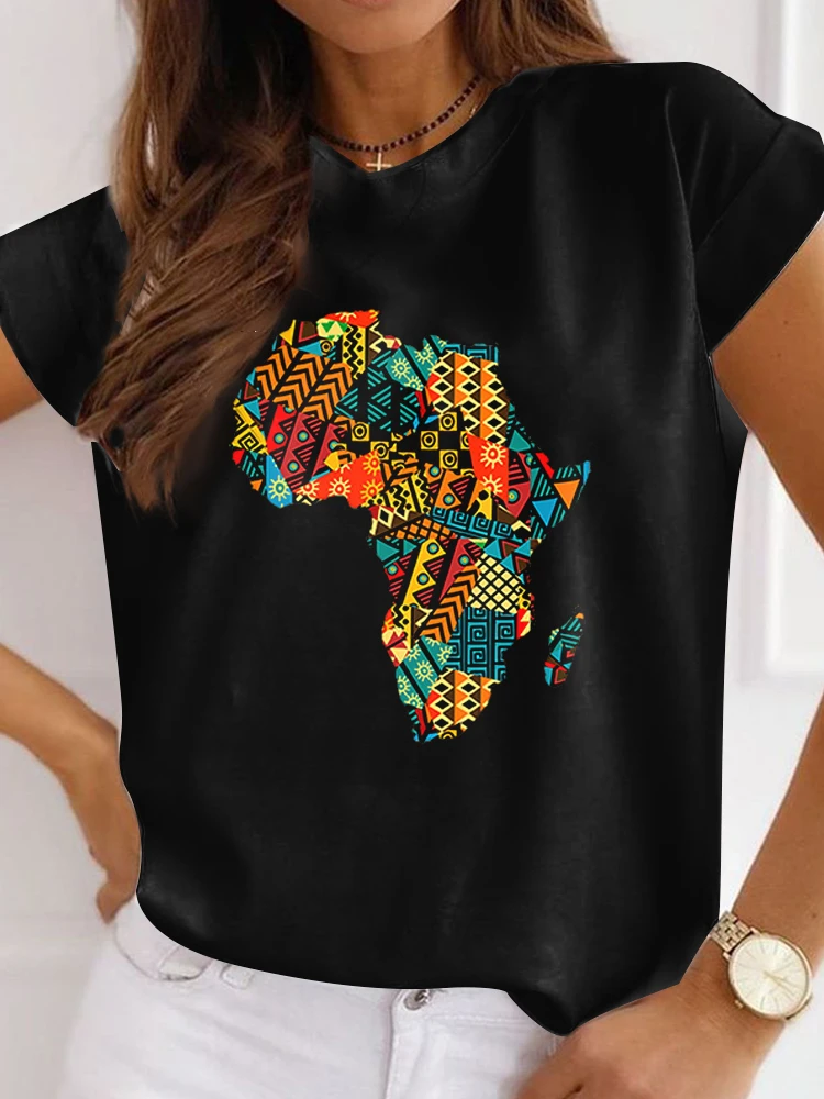 

New African Funny Ladies Clothes Casual Short Sleeve Tshirt T Shirt O-neck Loose Summer White Tee Top Print Camisetas De Mujer