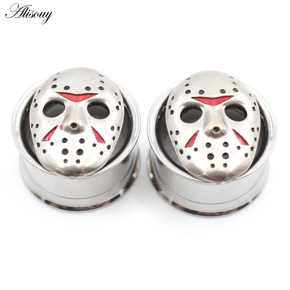 Alisouy 1PC Stainless Steel Face Mask Snake Fang Ear Flesh Tunnels Plugs Expander Stretcher Flared Gauges Piercing Body Jewelry