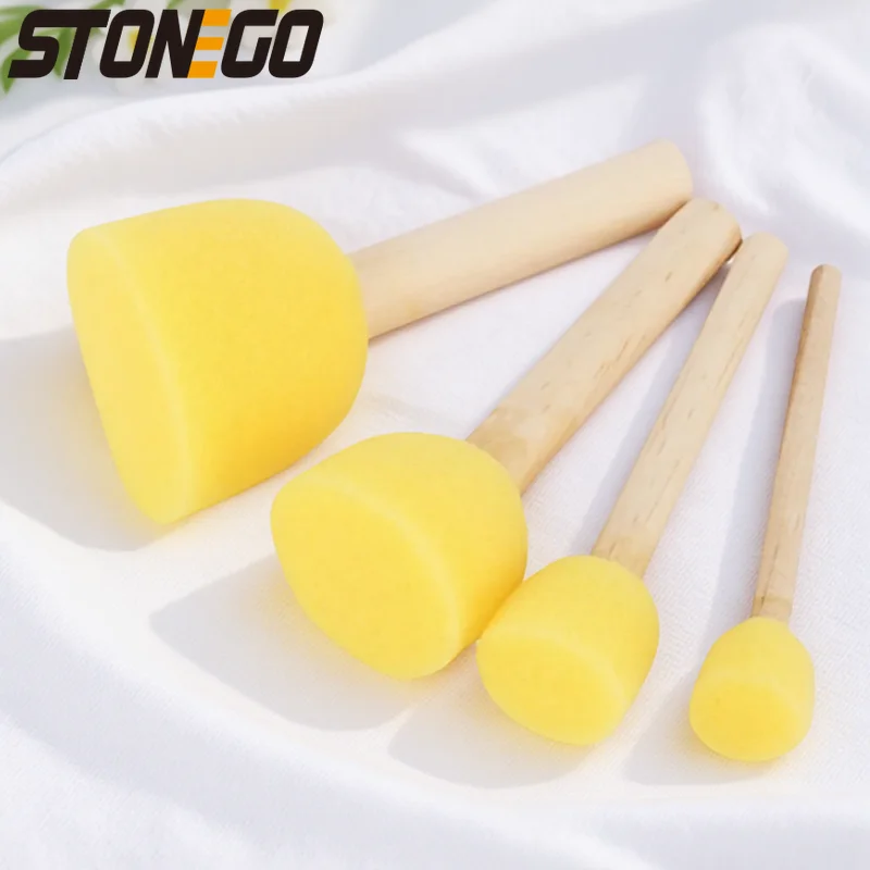 

4PCS Wooden Handle Sponge Paint Brush Kids Children Flower Graffiti Art Drawing Painting Toy School Stationery