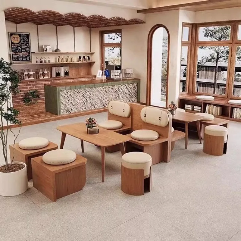 Sofa milk tea shop table and chair combination cafe dining table bar dining tea house solid wood seat