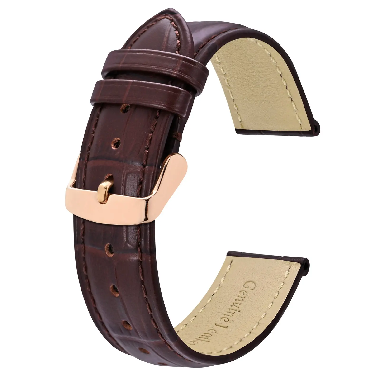 

BISONSTRAP Alligator Embossed Cowhide Leather Watch Band 14mm 18mm 19mm 20mm 21mm 22mm Watchstrap Rose Gold Steel Buckle Wrist