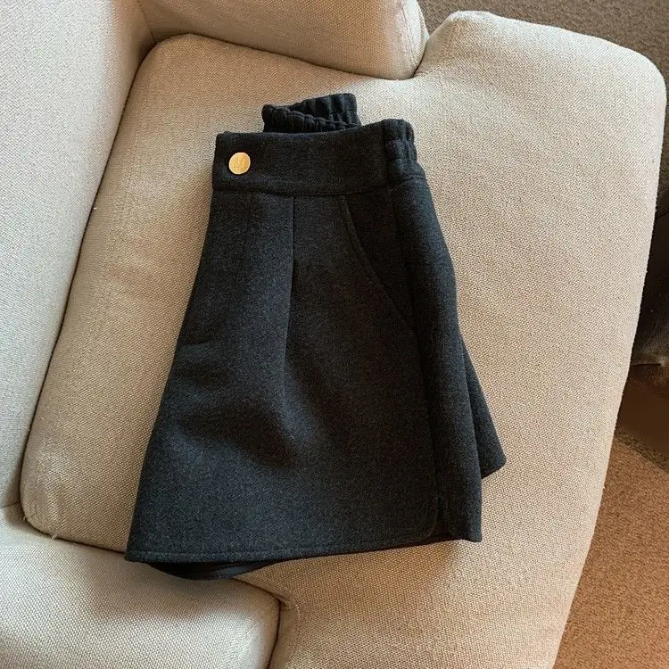 女性のための厚いウールのワイドレッグショーツ,韓国のバージョン,多用途,カジュアル,女性のファッション,秋,冬,新しい,2022