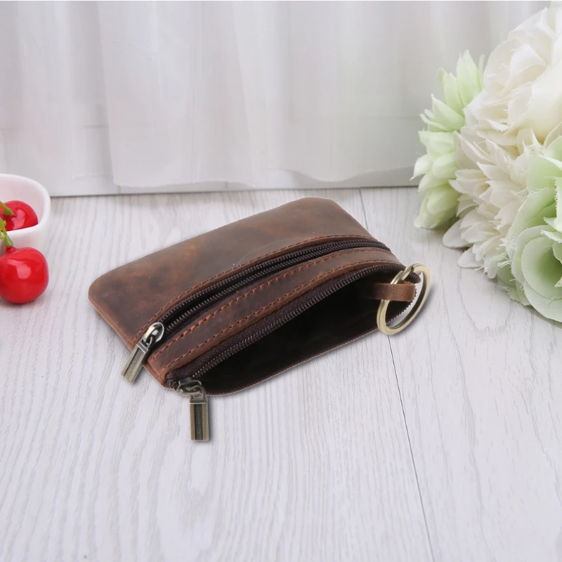 Cowhide Coin Purse Women Coin Purse Men Zipper Around Wallet Card Holder