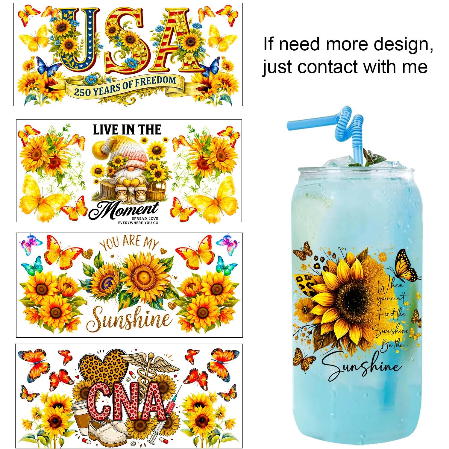 Funny Affirmative Quotes  Flower Style UV Sticker DIY Decals 3D transfers uvdtf tumbler seal stickers 16oz uv dtf cup wraps