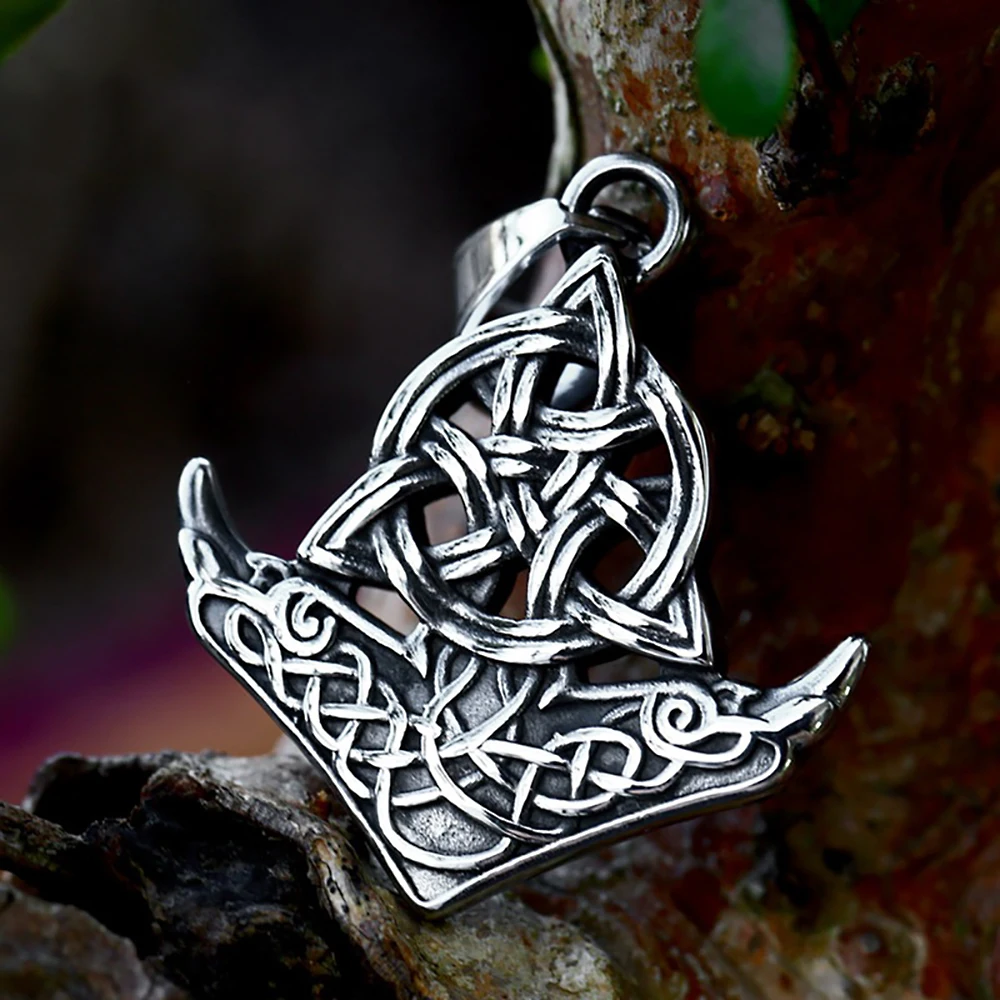 Viking 316L Stainless Steel Double Raven Head Pendant For Men Nordic Celtic Knot Pendant Necklace Charm Amulet Jewelry Wholesale