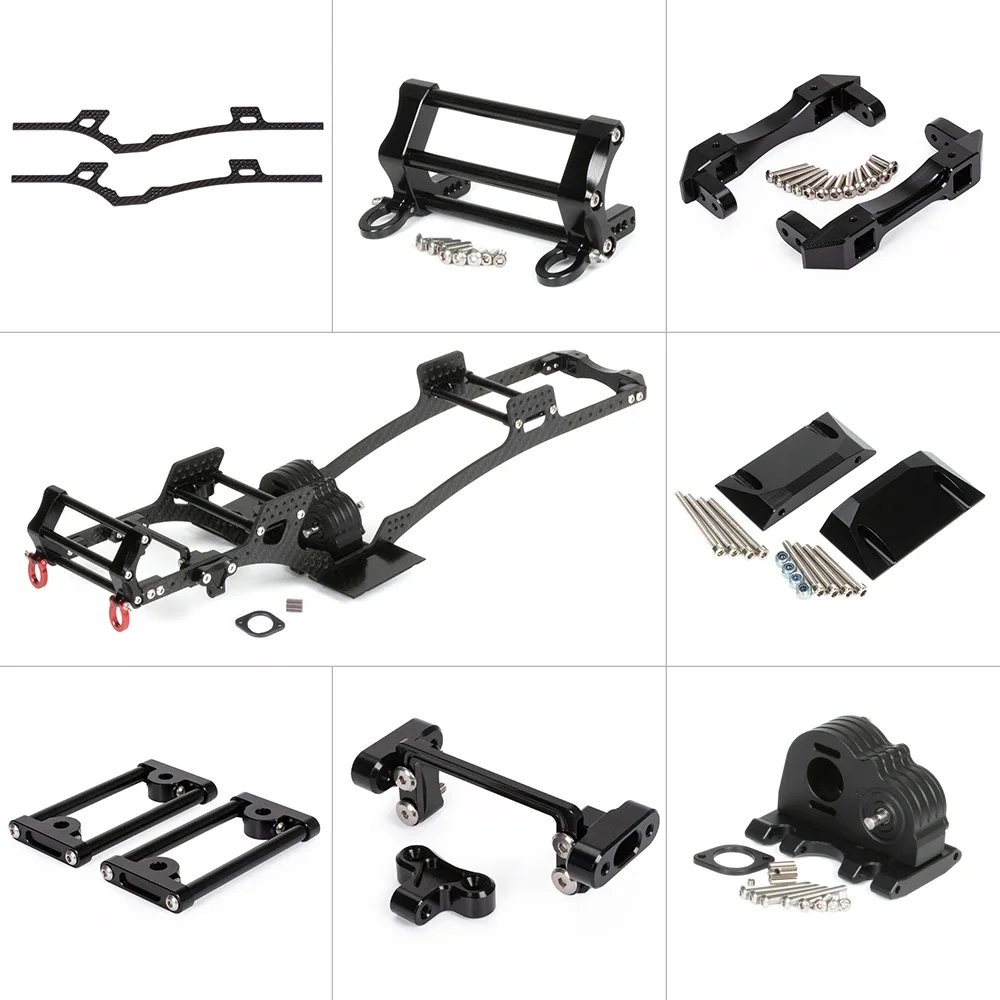 Carbon Fiber Frame Rail LCG Chassis Kit Gearbox for 1/10 RC Crawler Car SCX10 Lower Center of Gravity DIY Upgrade Parts