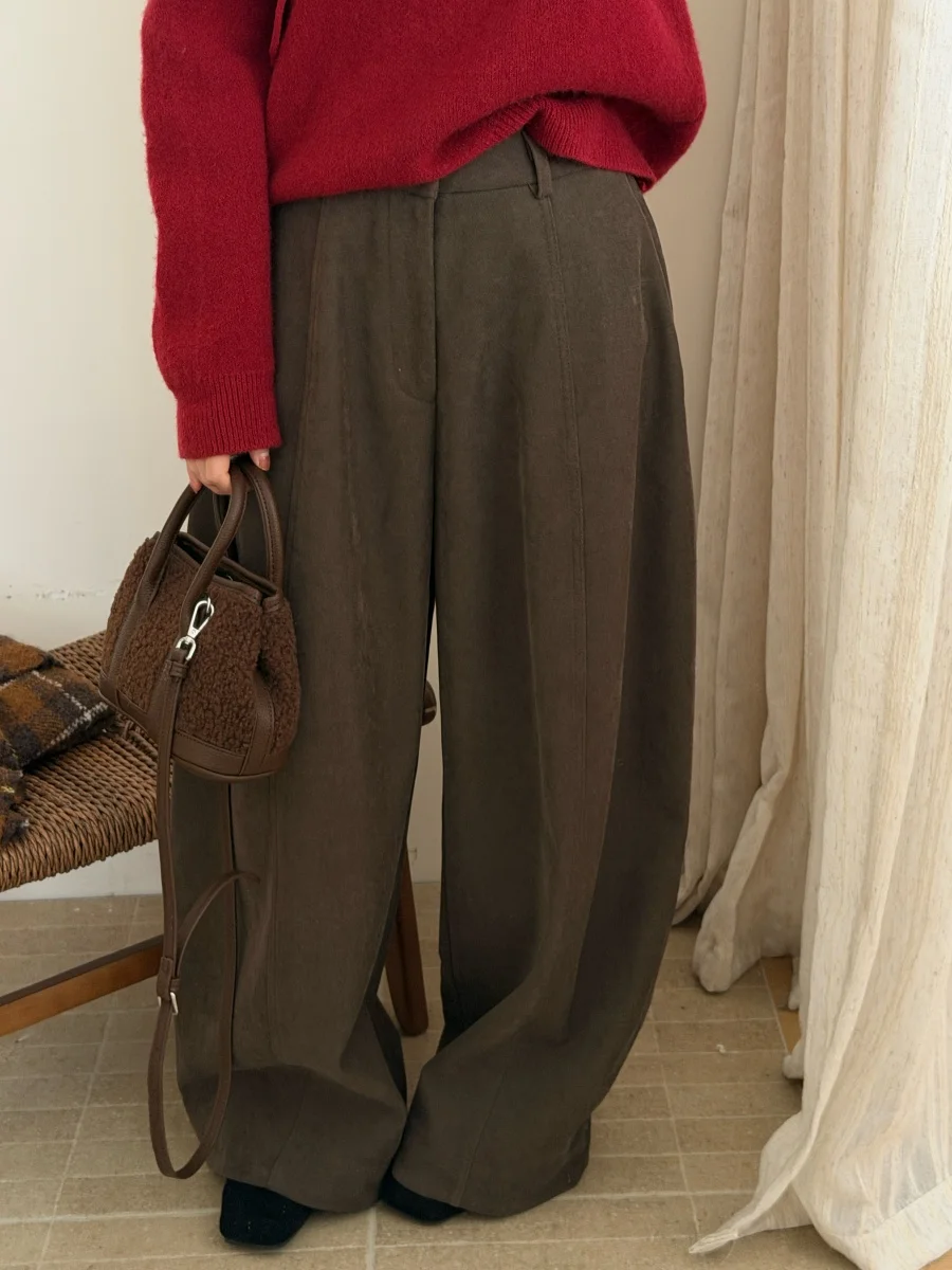 Fce Lined Thi Lazy Sle Casual Pants Women Winter New Loose Wide Leg Long Trousers Dad Trendy Comfortable Daily Wear