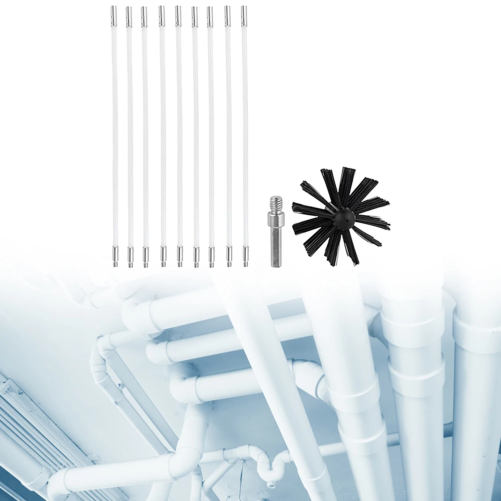مجموعة فرشاة المدخنة مع قضبان المقبض الطويل، مجموعة أدوات تنظيف مجاري الهواء المرنة، أدوات تنظيف الجدار الداخلي للمدفأة #3
