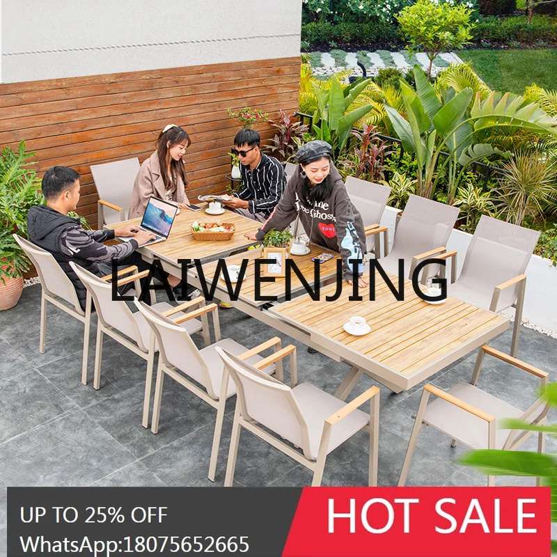 RWJ Outdoor Courtyard Iron Nordic Simple Outdoor Leisure Retractable Long Table